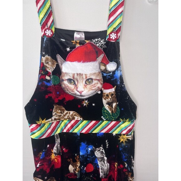 EUC Christmas Santa Cat Velvet Overalls Ugly Jumper Jumpsuit Pants Size Small - Picture 3 of 5